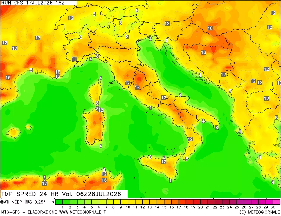 mappa Dif. TMax-TMin 24 ore