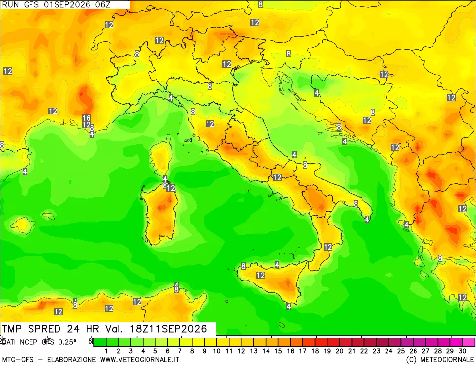 mappa Differenza TMax-TMin 24 ore