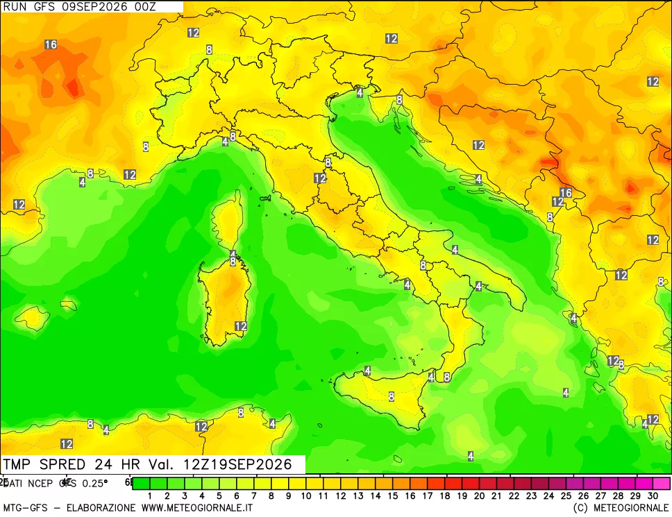 mappa Differenza TMax-TMin 24 ore