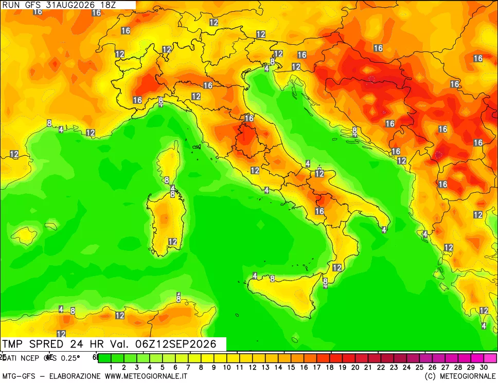 mappa Differenza TMax-TMin 24 ore