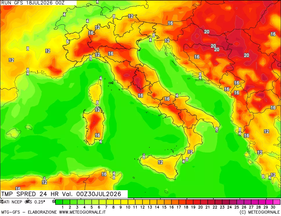 mappa Dif. TMax-TMin 24 ore