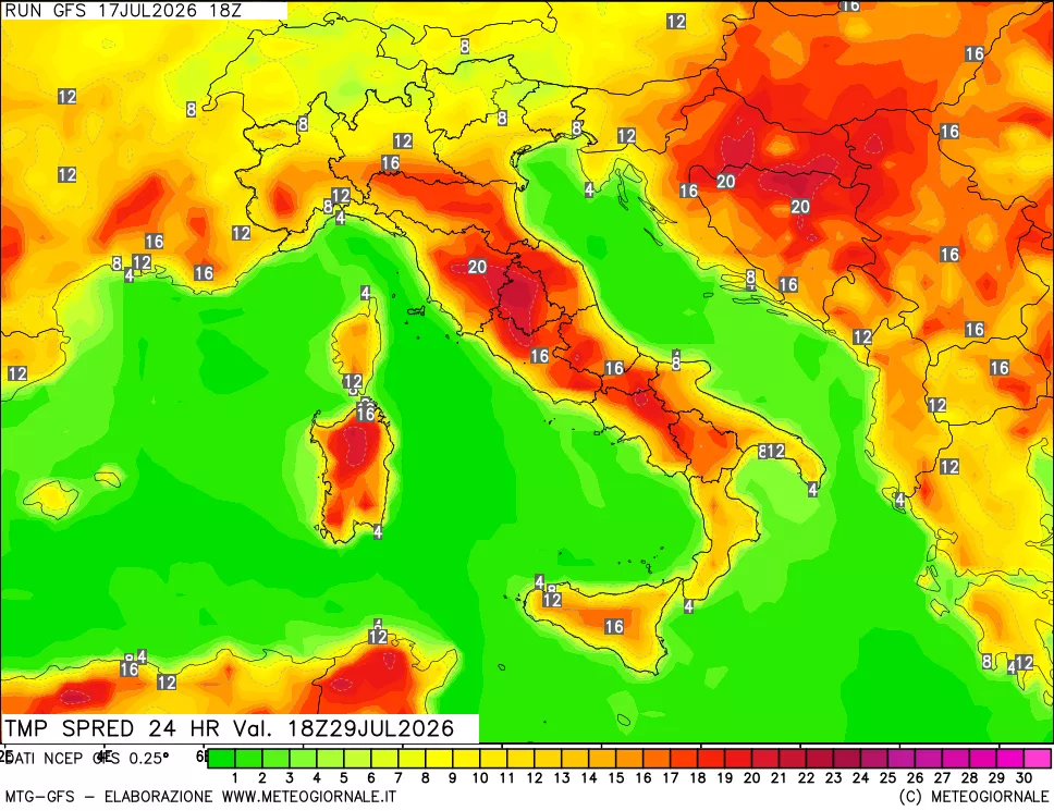mappa Differenza TMax-TMin 24 ore