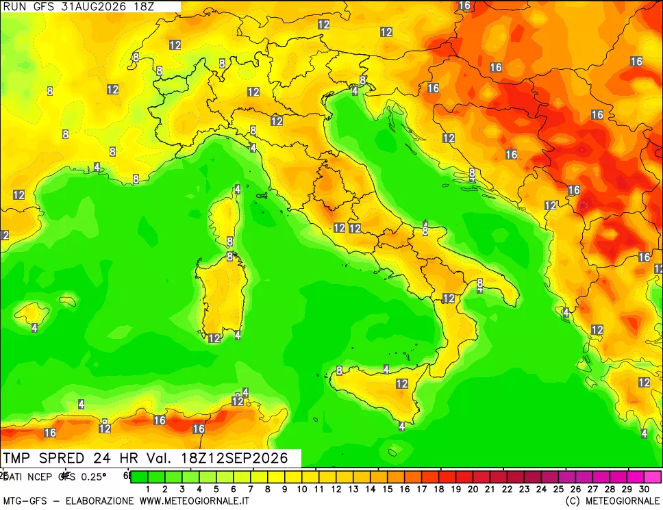 mappa Differenza TMax-TMin 24 ore
