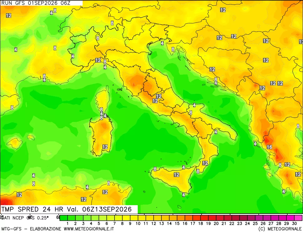 mappa Dif. TMax-TMin 24 ore