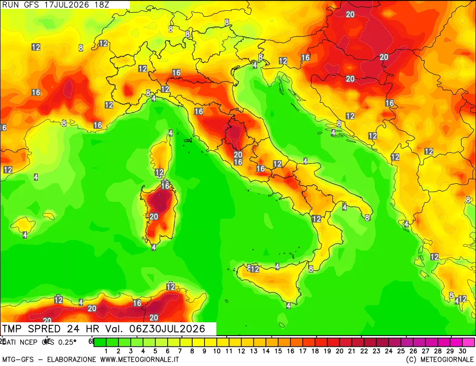 mappa Differenza TMax-TMin 24 ore