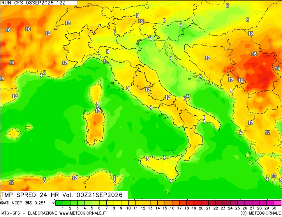 mappa Differenza TMax-TMin 24 ore