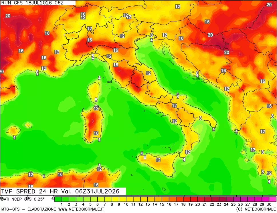 mappa Differenza TMax-TMin 24 ore