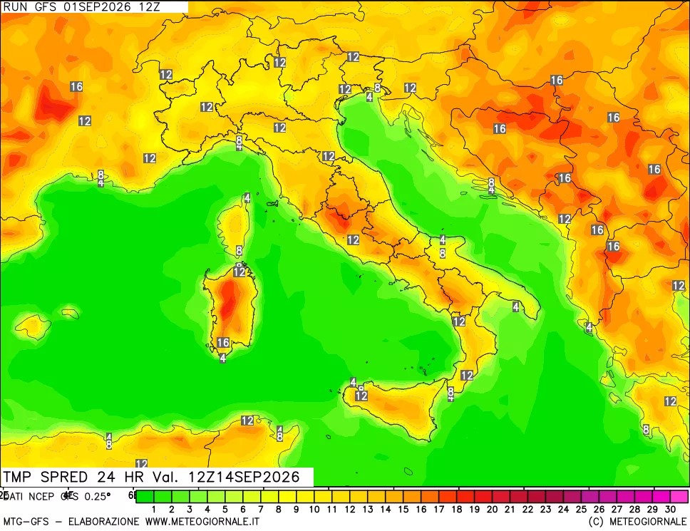 mappa Differenza TMax-TMin 24 ore