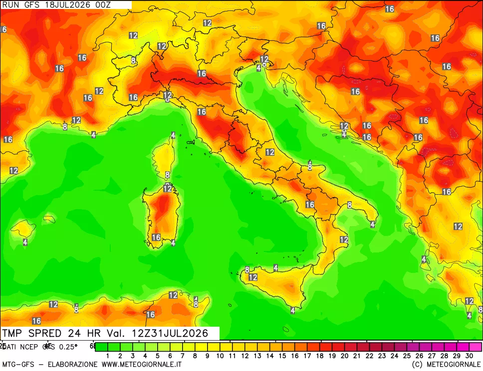 mappa Differenza TMax-TMin 24 ore