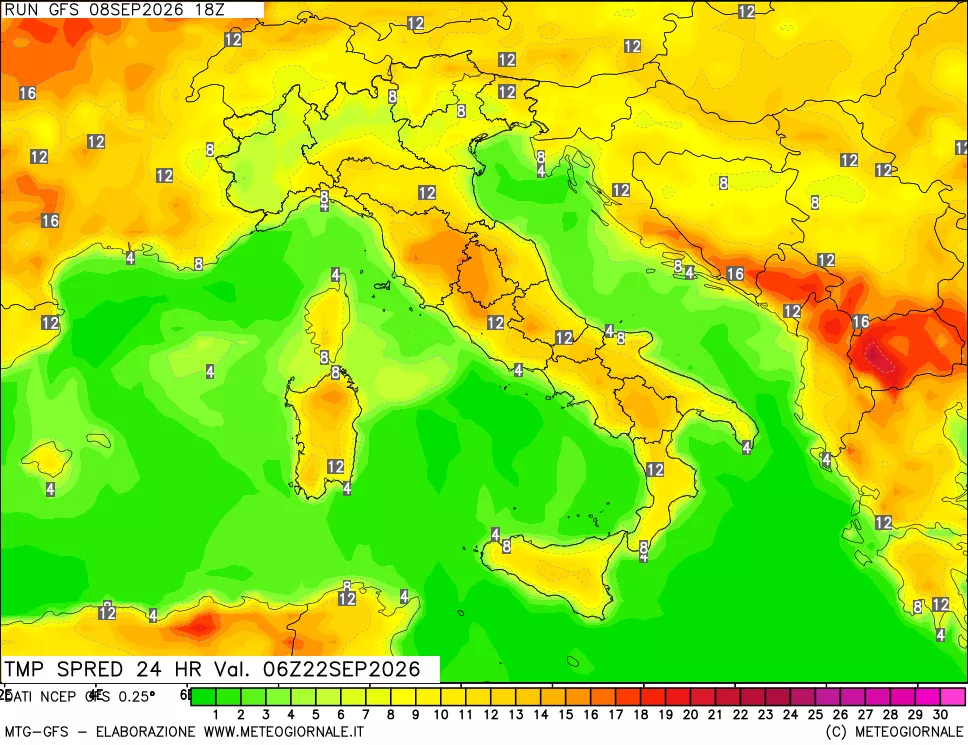 mappa Differenza TMax-TMin 24 ore