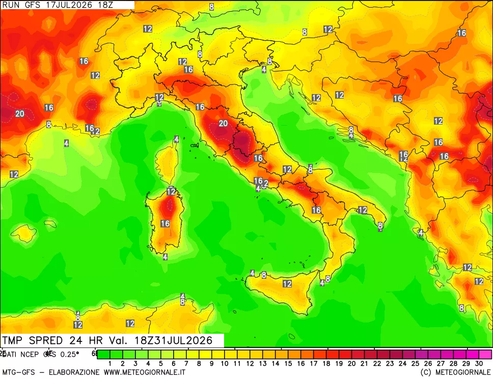mappa Differenza TMax-TMin 24 ore