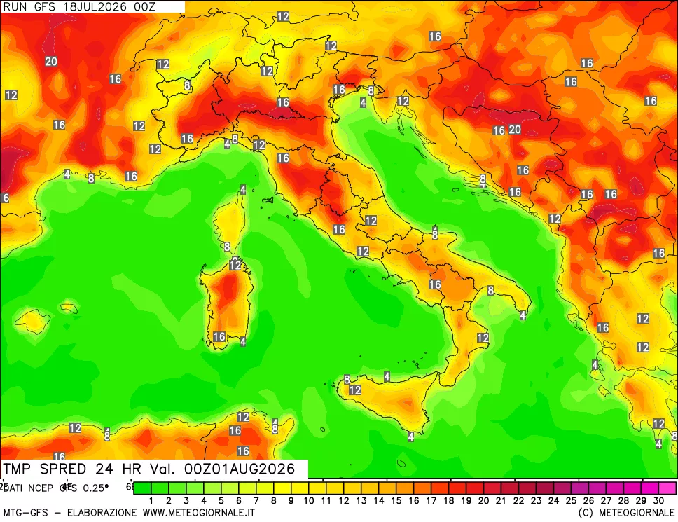 mappa Differenza TMax-TMin 24 ore
