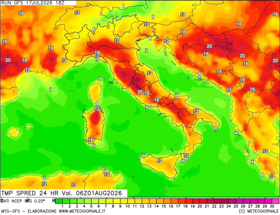 mappa Differenza TMax-TMin 24 ore