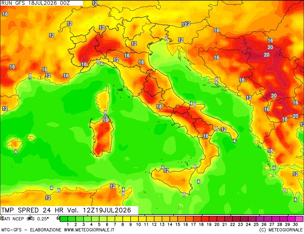 mappa Dif. TMax-TMin 24 ore
