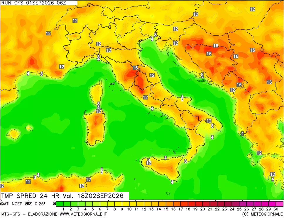 mappa Differenza TMax-TMin 24 ore