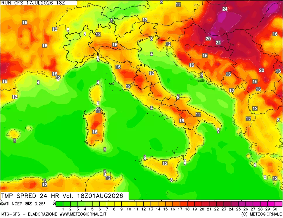 mappa Differenza TMax-TMin 24 ore