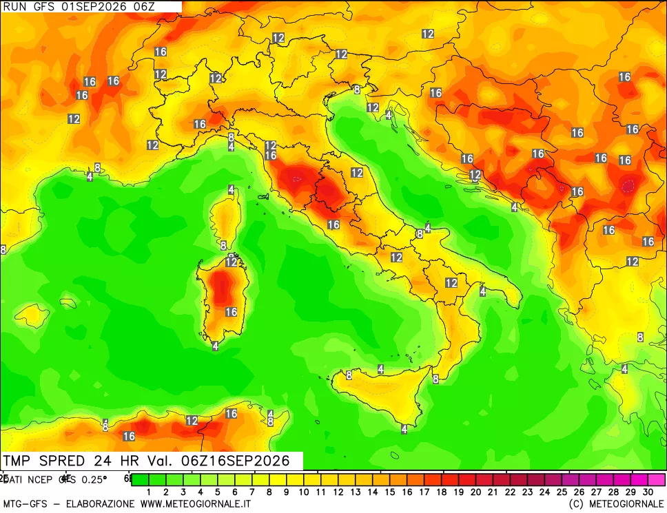 mappa Differenza TMax-TMin 24 ore