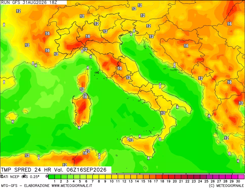 mappa Differenza TMax-TMin 24 ore