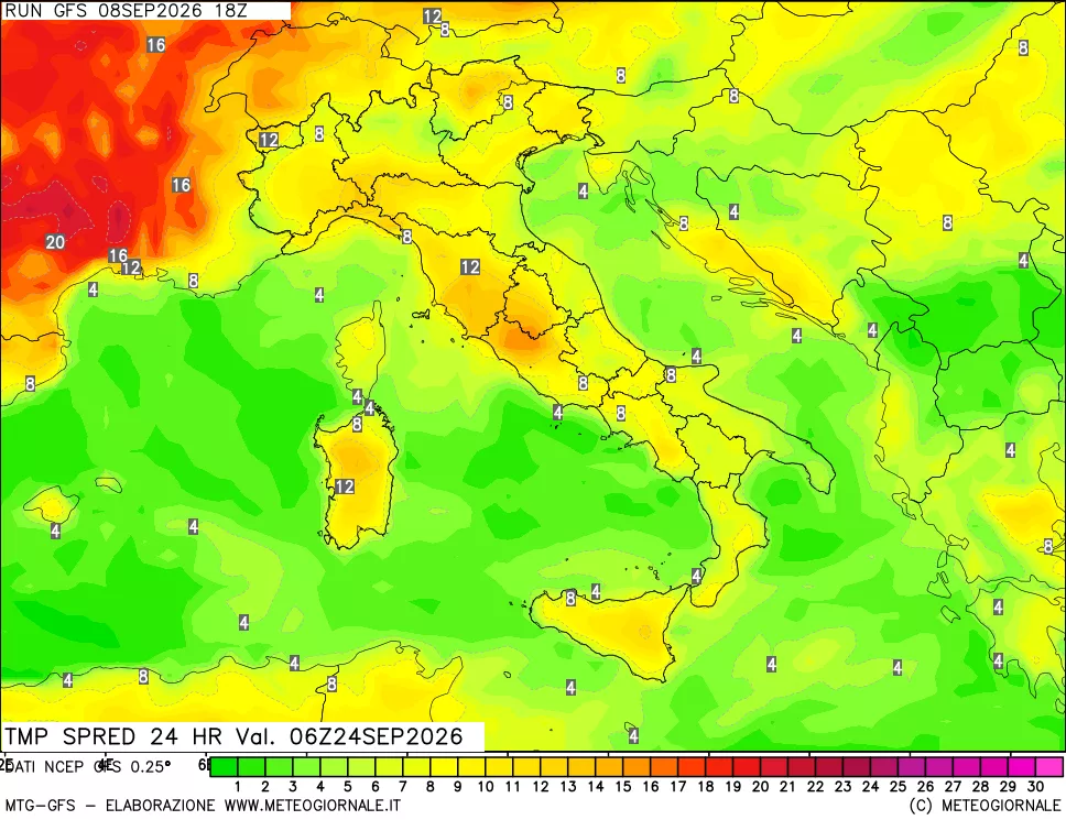 mappa Dif. TMax-TMin 24 ore