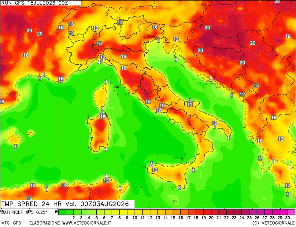 mappa Differenza TMax-TMin 24 ore