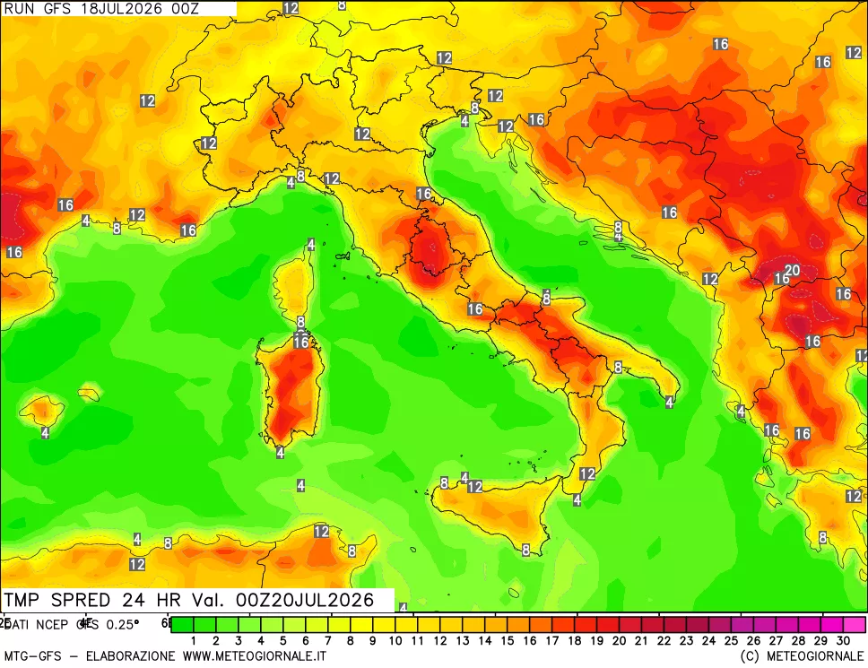 mappa Differenza TMax-TMin 24 ore