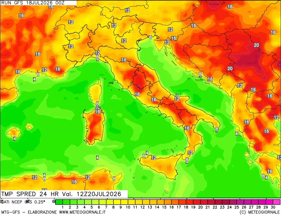 mappa Dif. TMax-TMin 24 ore