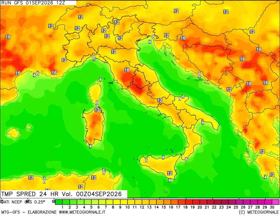 mappa Differenza TMax-TMin 24 ore