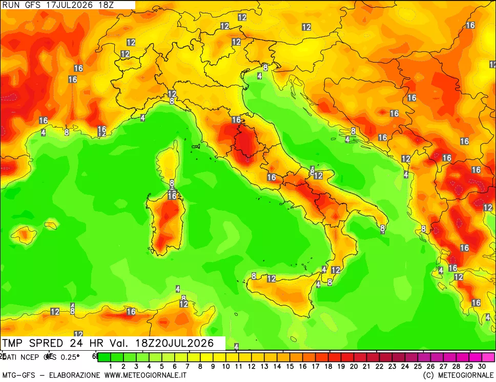 mappa Differenza TMax-TMin 24 ore