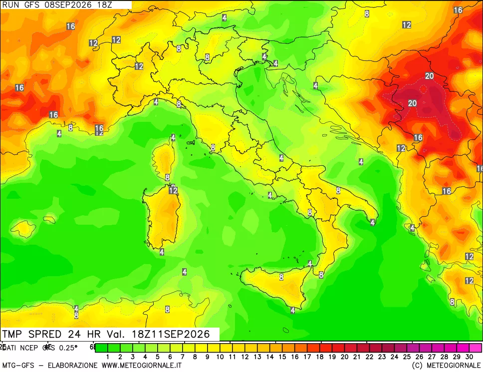 mappa Dif. TMax-TMin 24 ore
