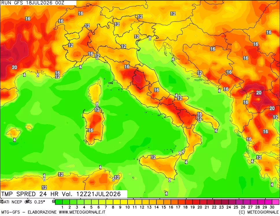 mappa Dif. TMax-TMin 24 ore