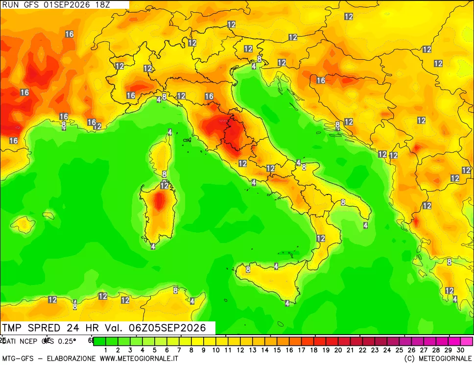 mappa Differenza TMax-TMin 24 ore