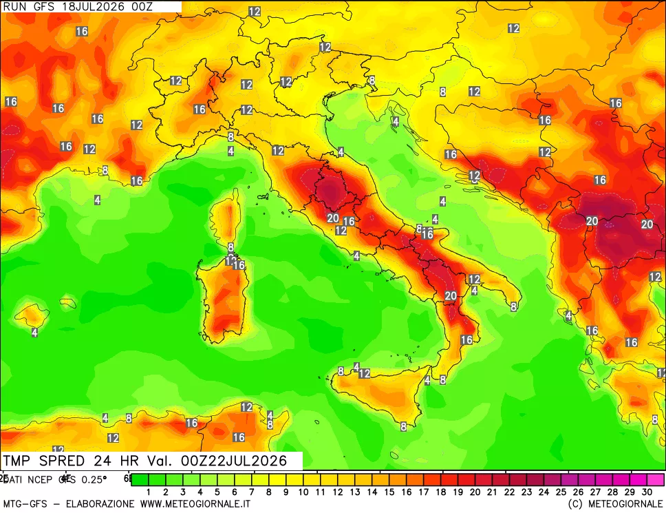 mappa Dif. TMax-TMin 24 ore