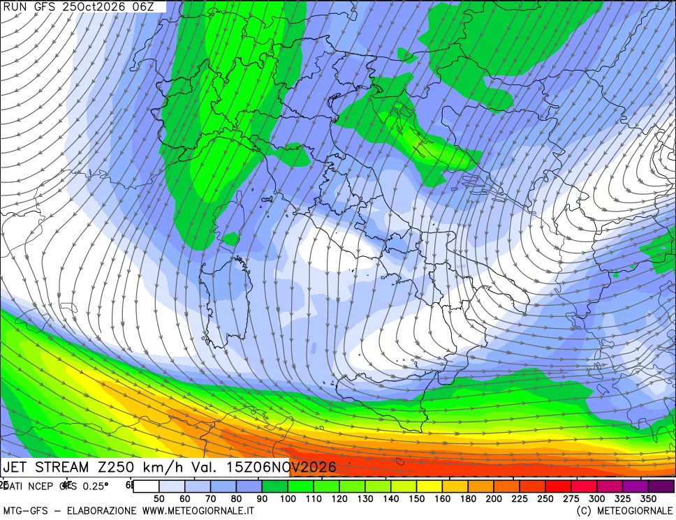 mappa 250 hPa Jet stream