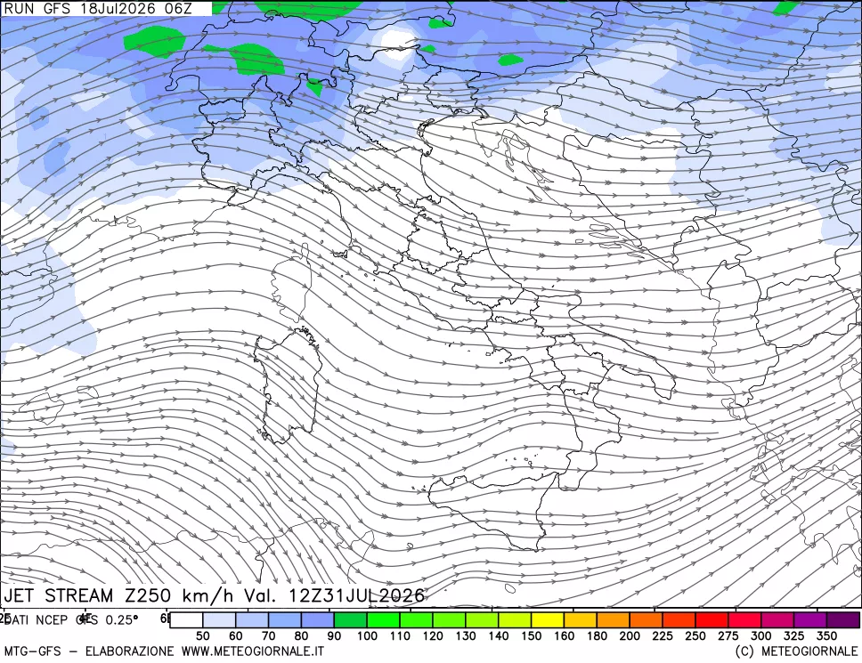 mappa 250 hPa Jet stream