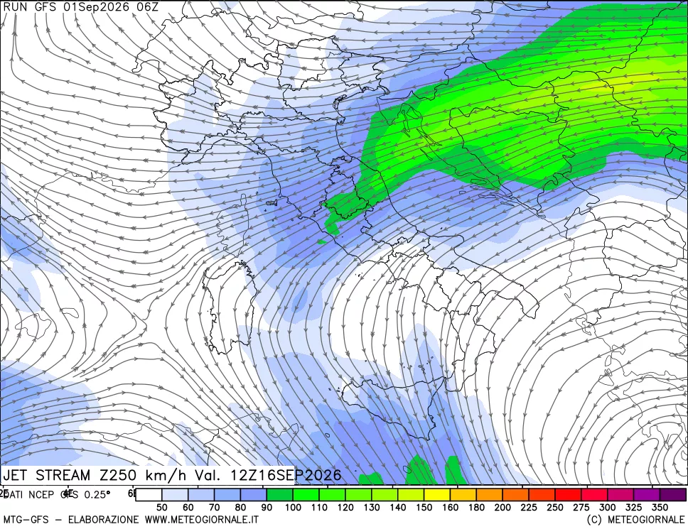 mappa 250 hPa Jet stream