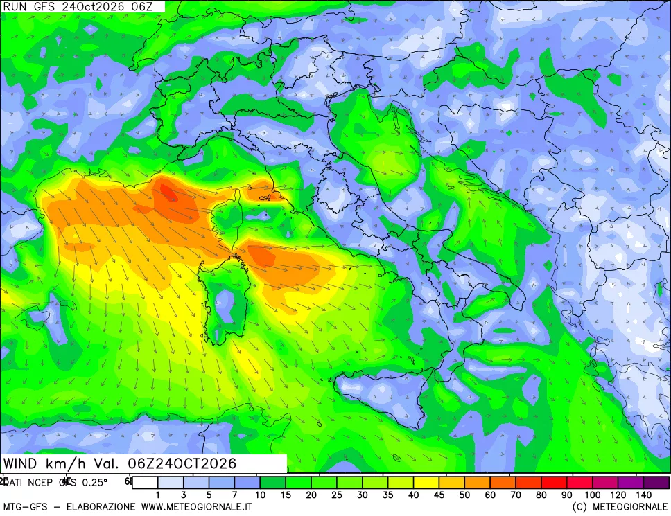mappa 10 m Vento forza e direzione