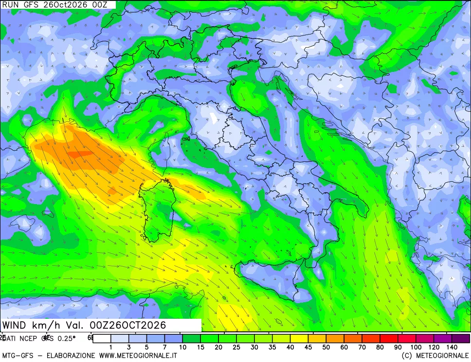 mappa 10 m Vento forza e direzione