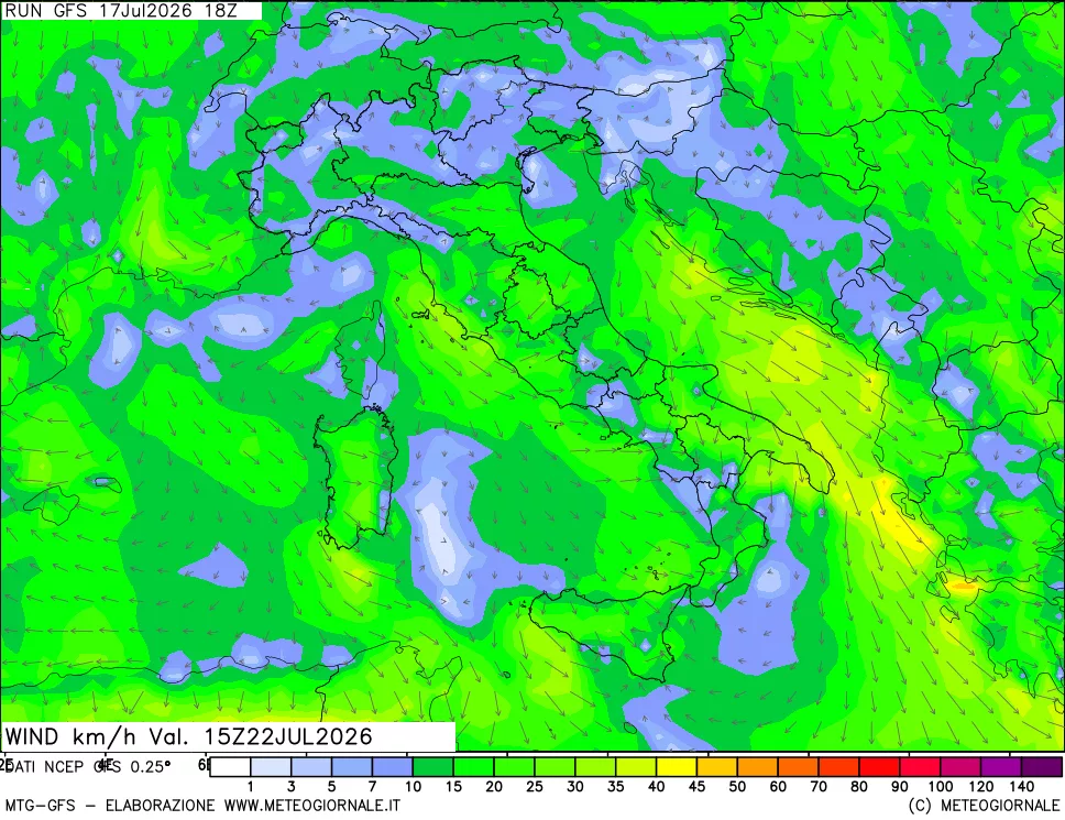 mappa 10 m Vento forza e direzione