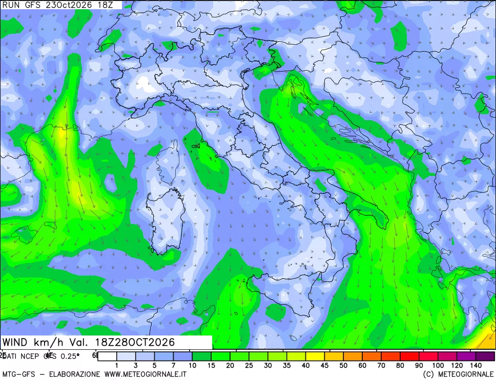 mappa 10 m Vento forza e direzione