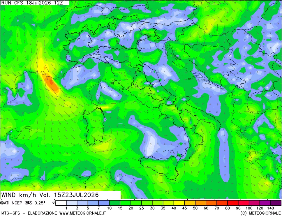 mappa 10 m Vento forza e direzione