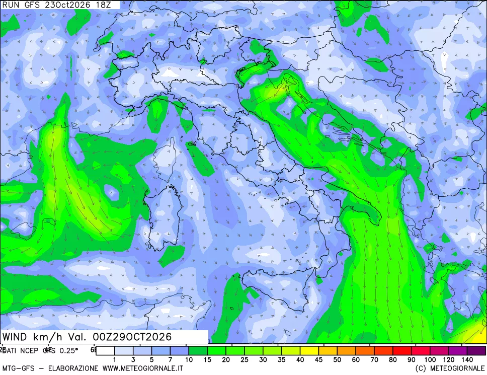 mappa 10 m Vento forza e direzione