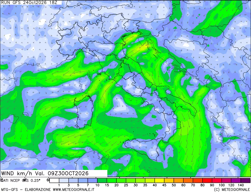 mappa 10 m Vento forza e direzione
