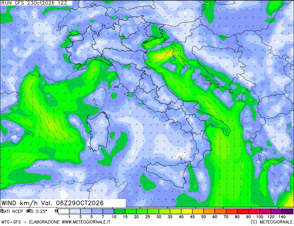 mappa 10 m Vento forza e direzione