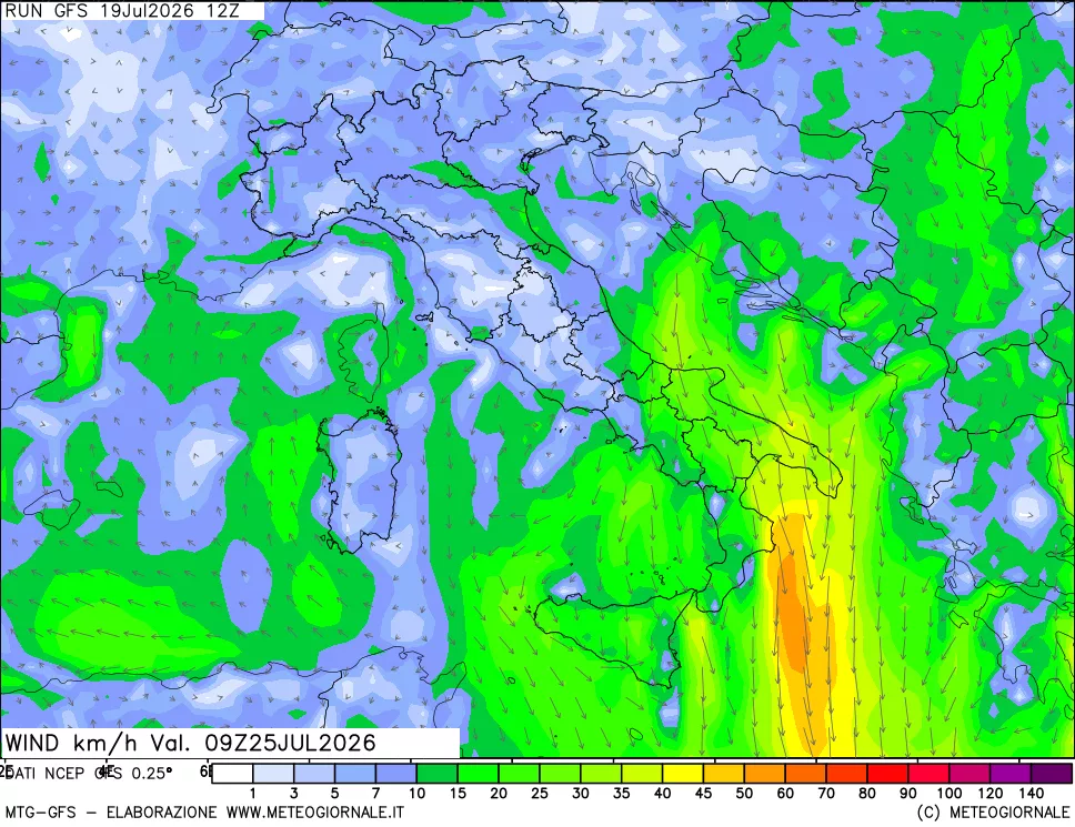 mappa 10 m Vento forza e direzione