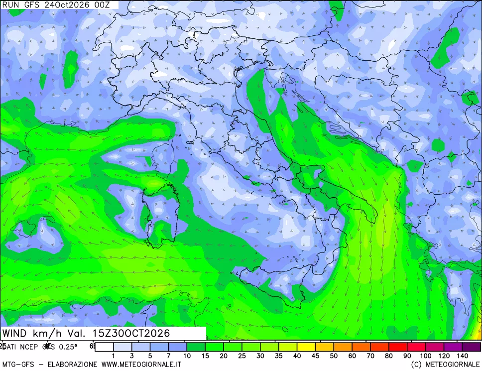 mappa 10 m Vento forza e direzione
