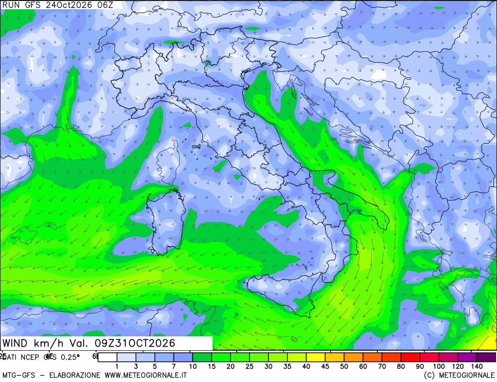 mappa 10 m Vento forza e direzione