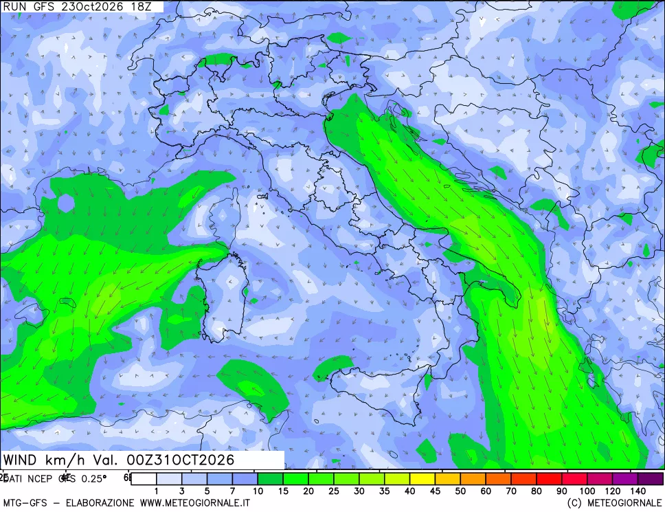 mappa 10 m Vento forza e direzione