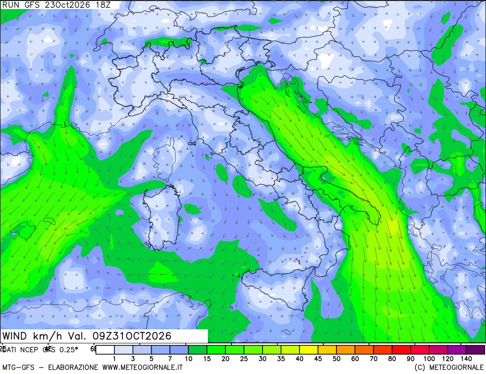 mappa 10 m Vento forza e direzione