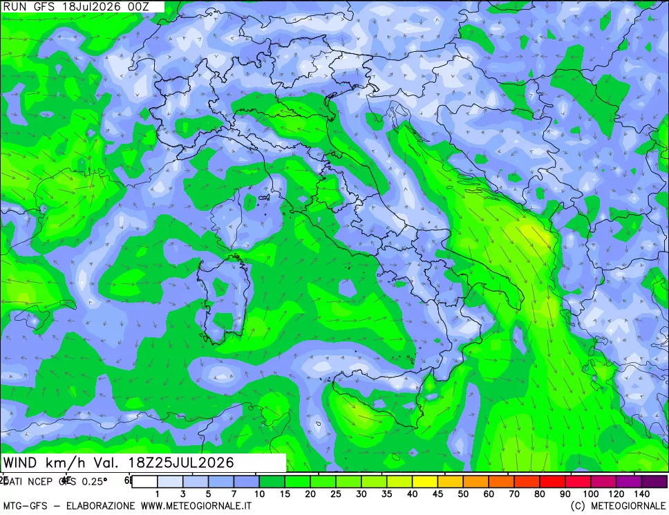 mappa 10 m Vento forza e direzione