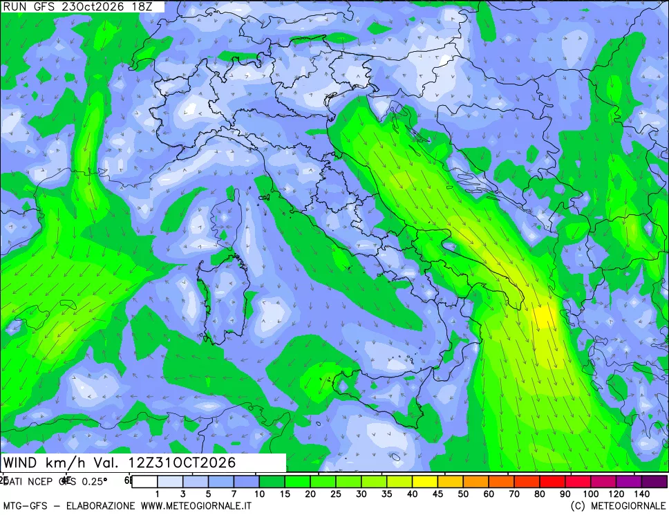 mappa 10 m Vento forza e direzione